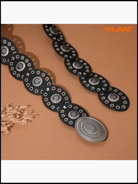 PU Leather Western Belt with Disc Conchos Adjustable Wide Waist Belt main image 6